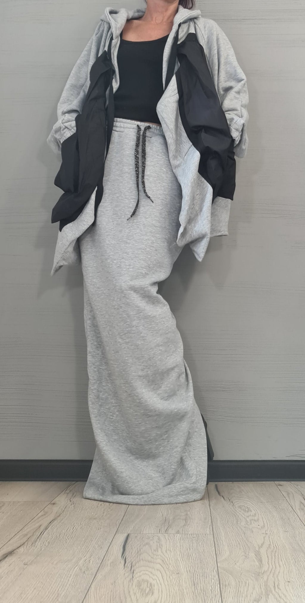 Oversized Grey Cotton Sweatshirt, Loose Jacket, Streetwear Plus Size Women’s Clothing