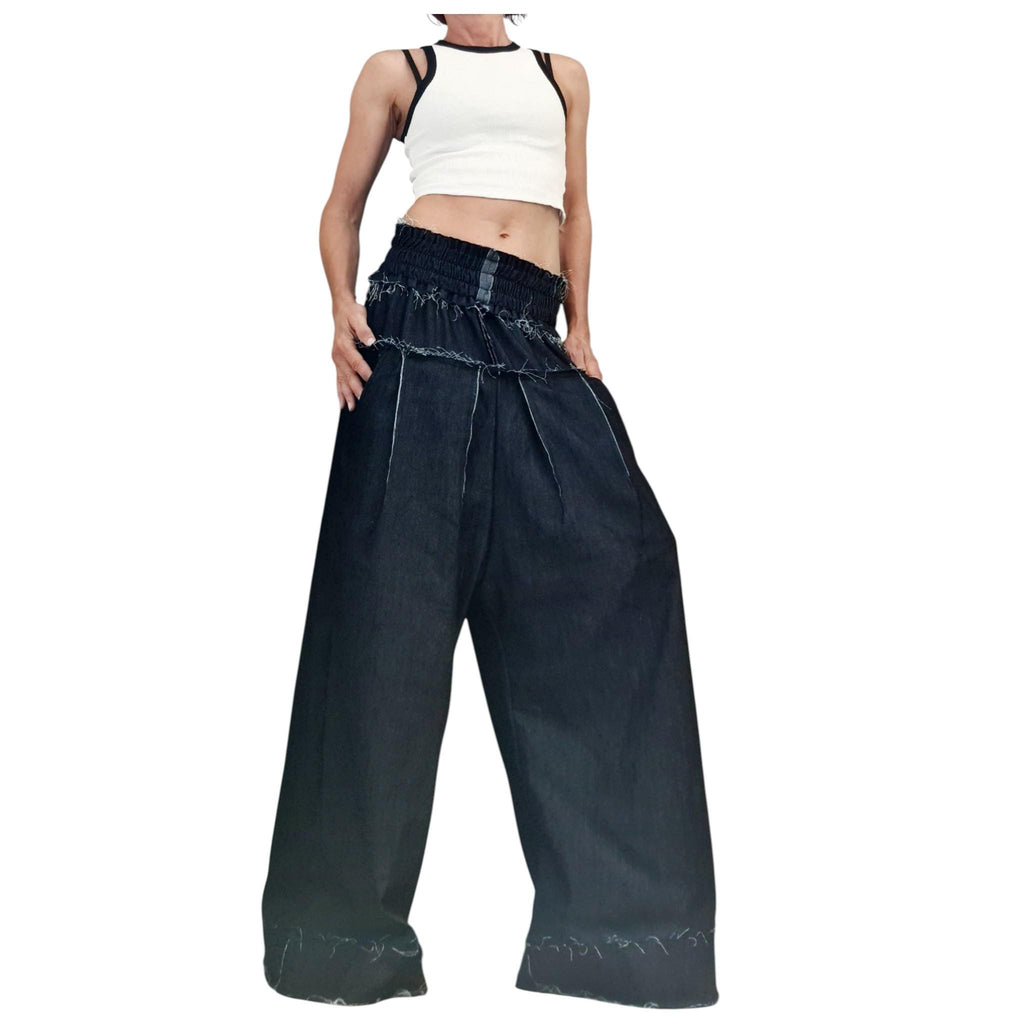 Avant Garde Denim Harem Pants, Women's Loose High Waist Trousers