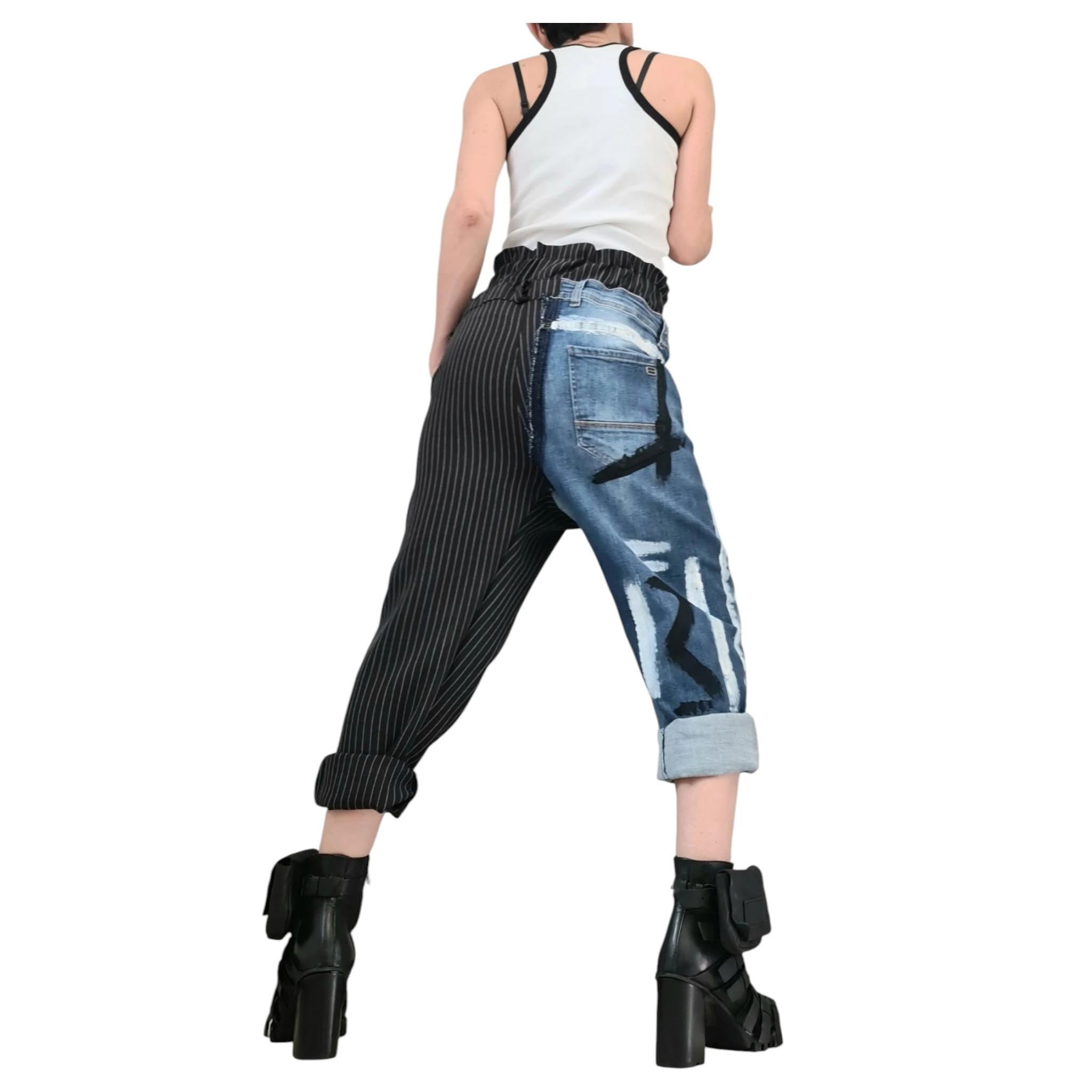 Painted Denim Bottoms, Deconstructed Avant Garde Pants, Street Style Artwear