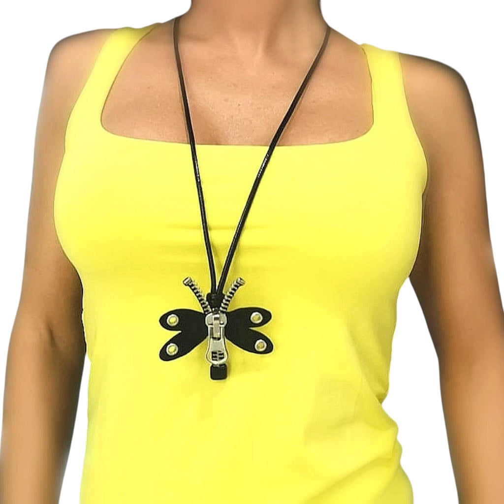 Black Leather Butterfly Necklace, Avant Garde Gothic Style