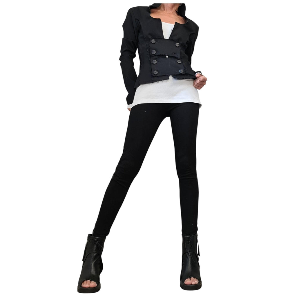Black Denim Fitted Blazer Short Avant Garde Gothic Jacket Statement Tailored Piece Women’s Fashion