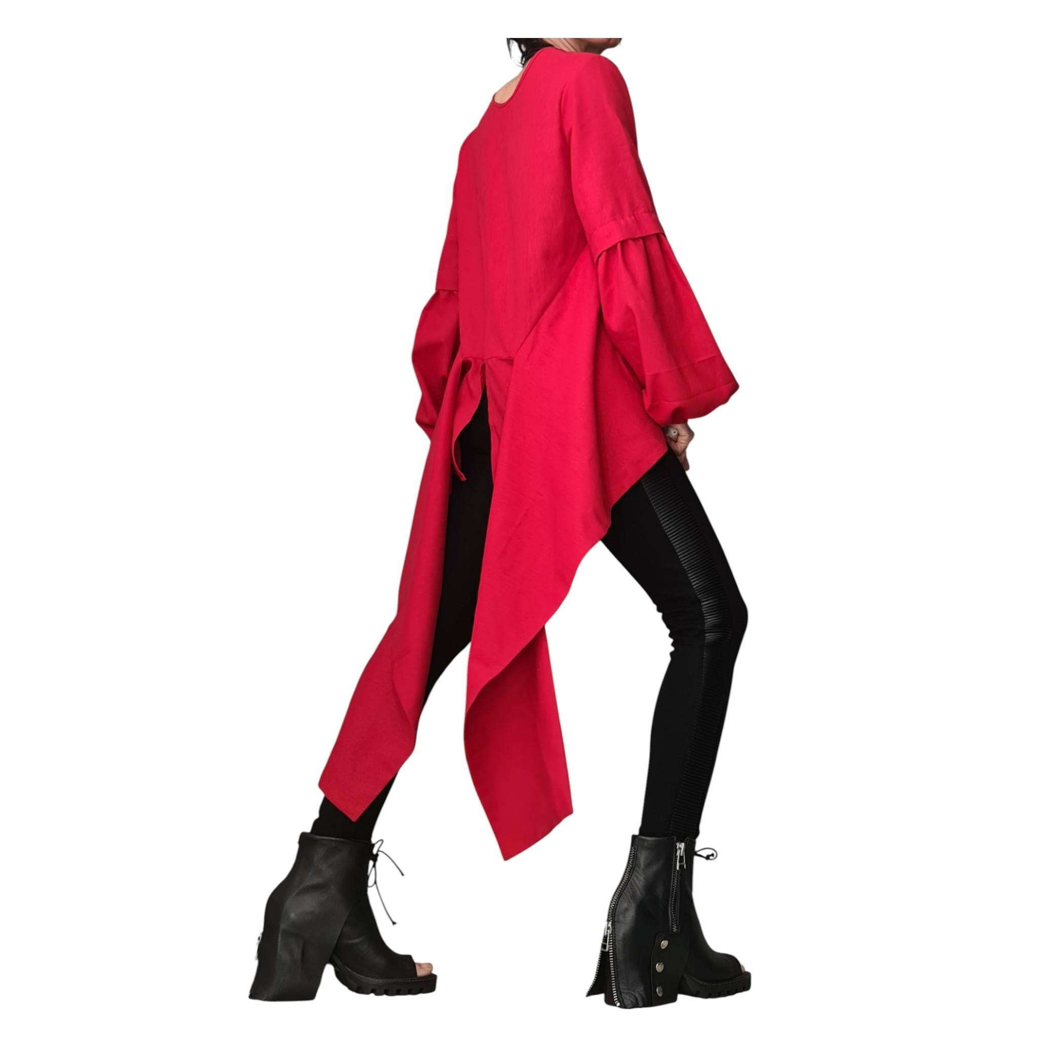 Red Linen Asymmetric Shirt, Oversize Tunic Top, Loose Tunic, Boho Style