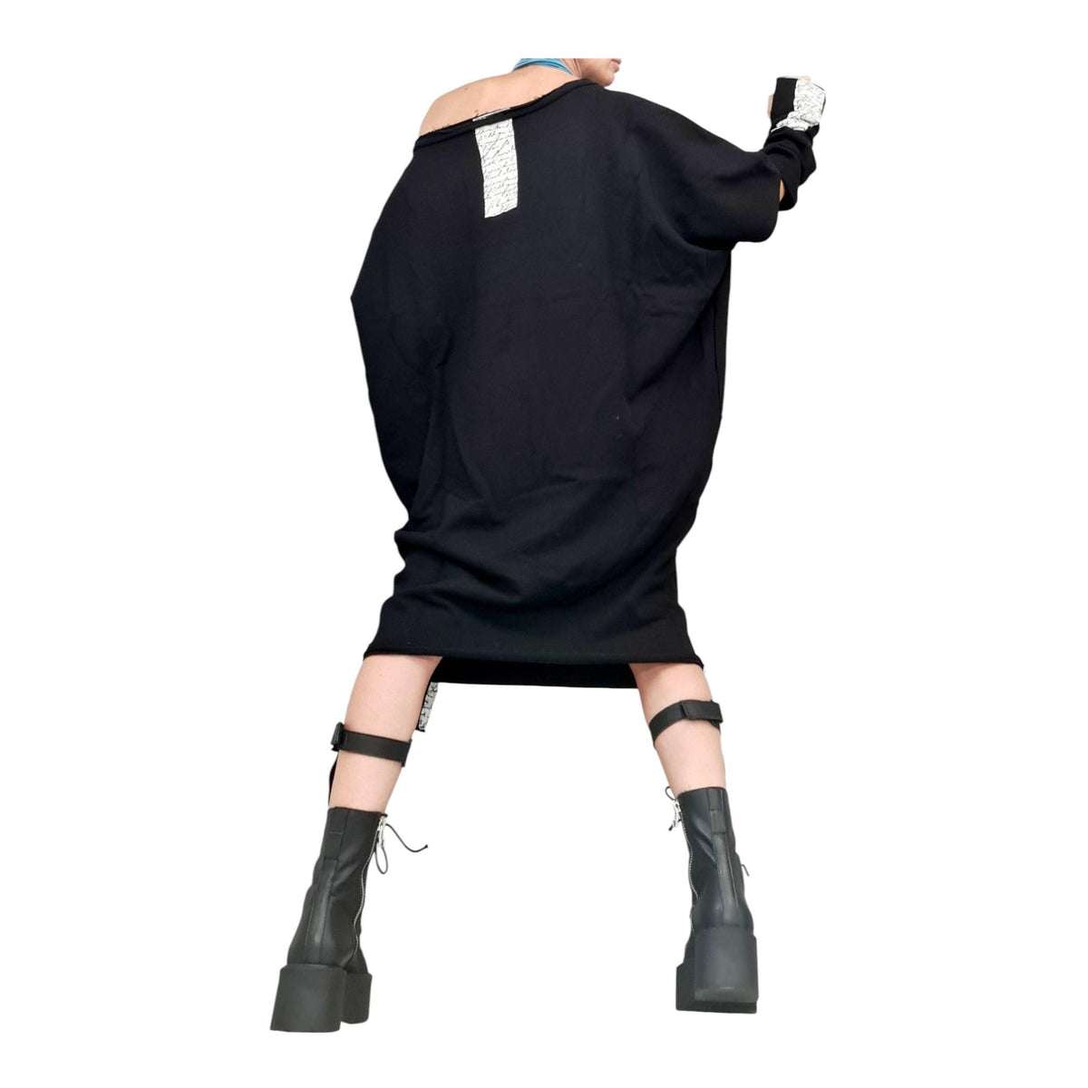 Black Oversized Dress, Sleeveless Tunic, Knee Length, Separate Sleeves