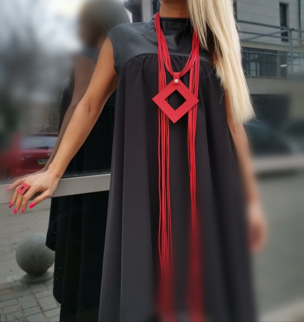 Red Geometric Necklace, Avant Garde Jewelry