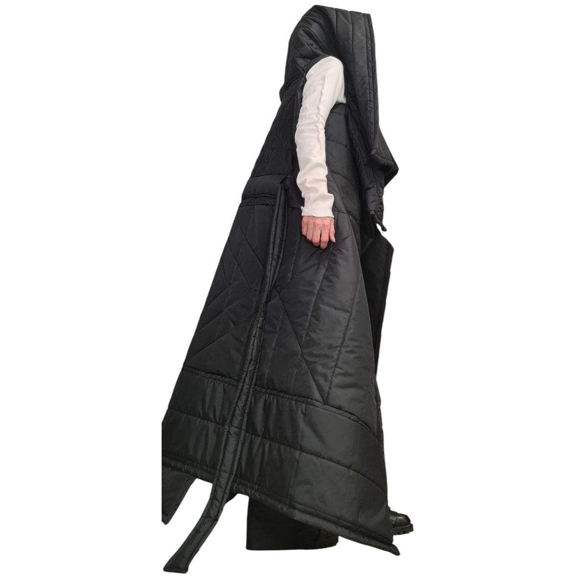 Black Oversized Quilted Maxi Vest, Sleeveless Puffer Coat, Extra Large Collar