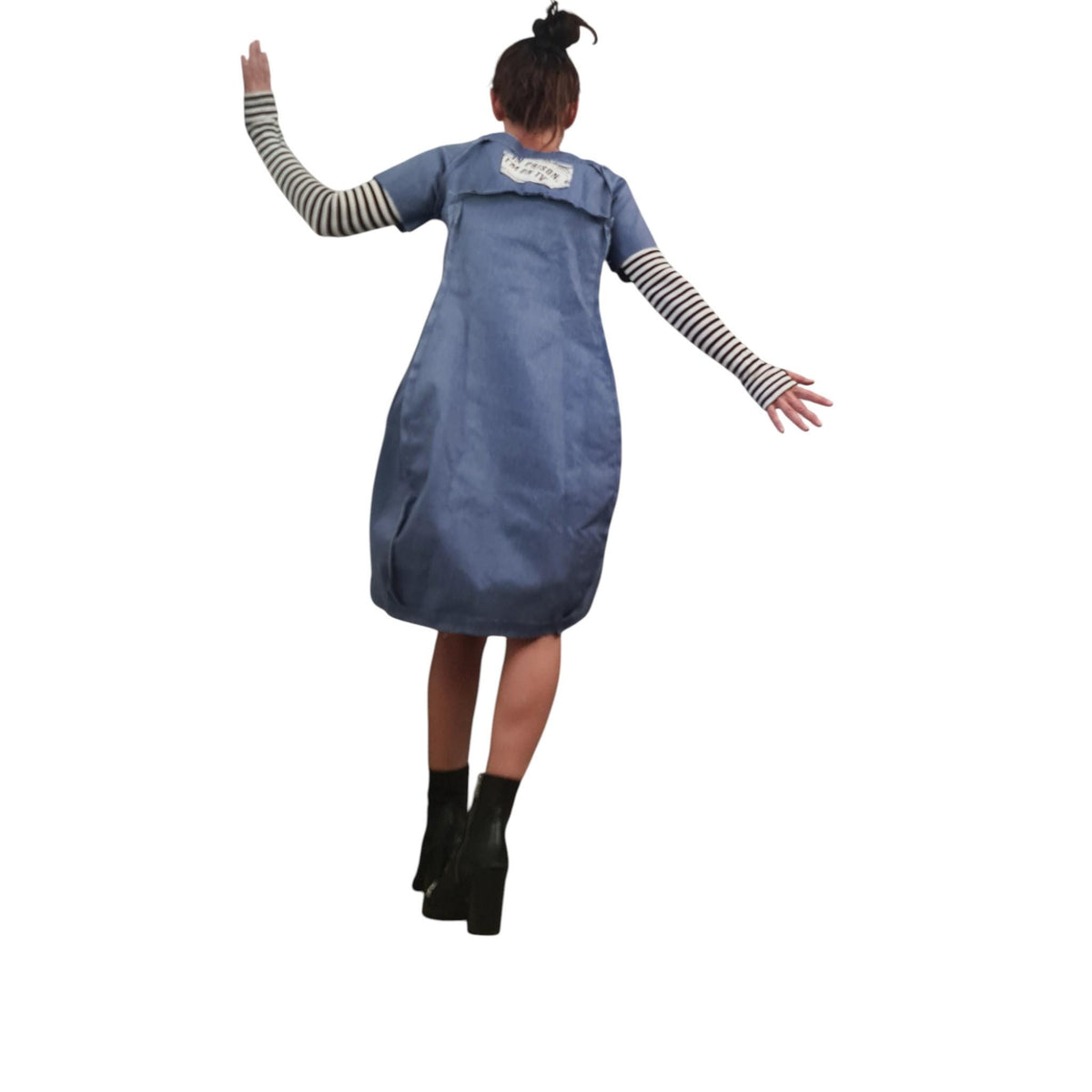 Avant Garde Denim Dress, Asymmetrical Cotton Tunic, Pockets, Extravagant Denim, Outside seams