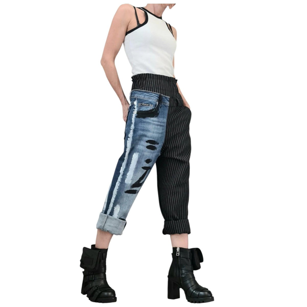 Painted Denim Bottoms, Deconstructed Avant Garde Pants, Street Style Artwear