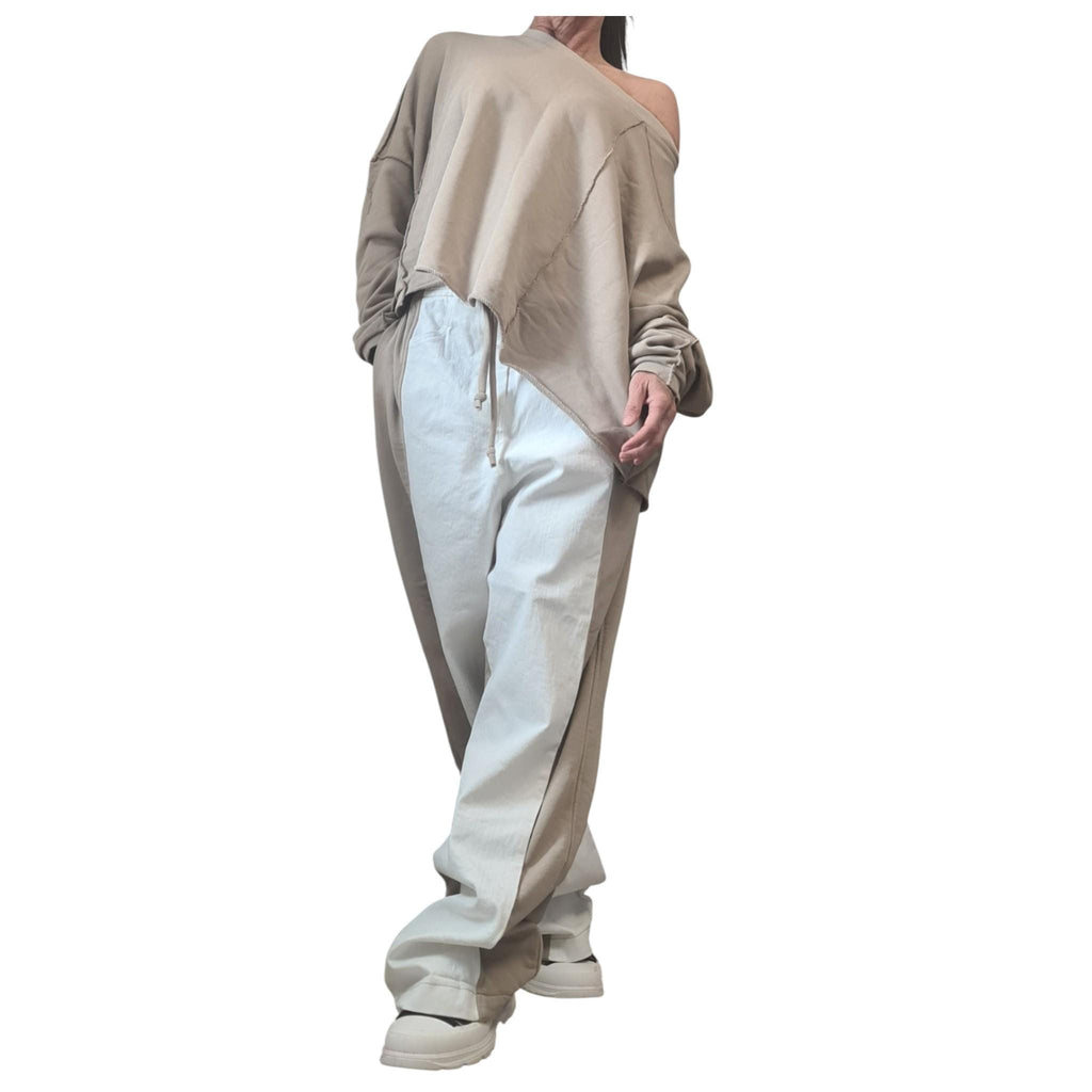 Cotton Denim Harem Pants Loose Set, Asymmetrical Blouse, Extravagant Style for women