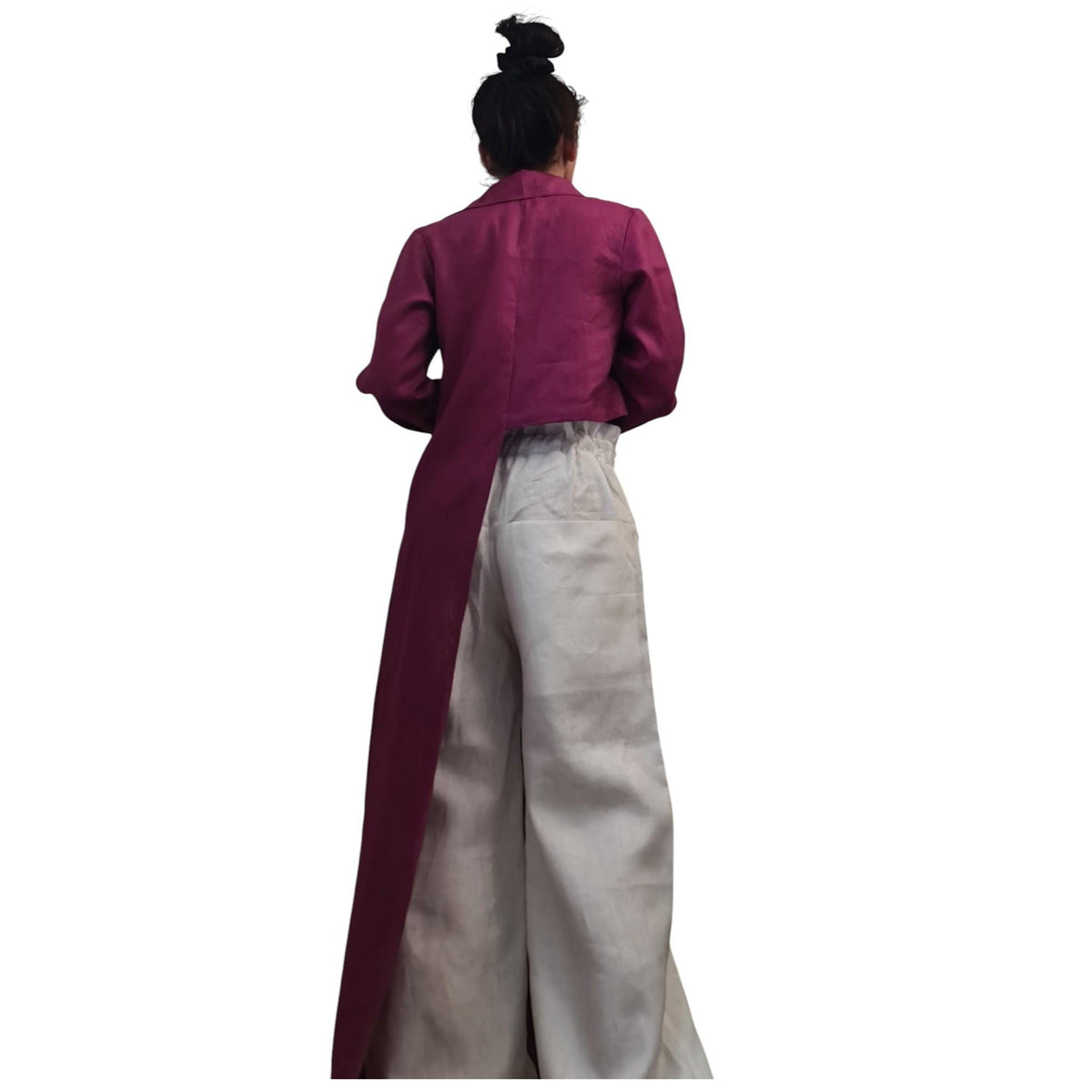 Magenta Linen Shirt, One Shoulder Asymmetrical High Low Tunic for Women