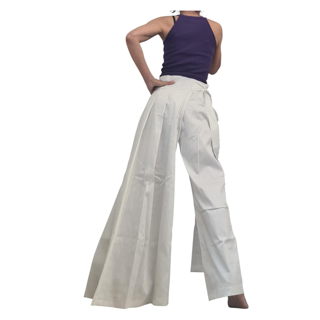 White Asymmetric Pants, One Wide Leg, Cotton Trousers, Alternative Wedding