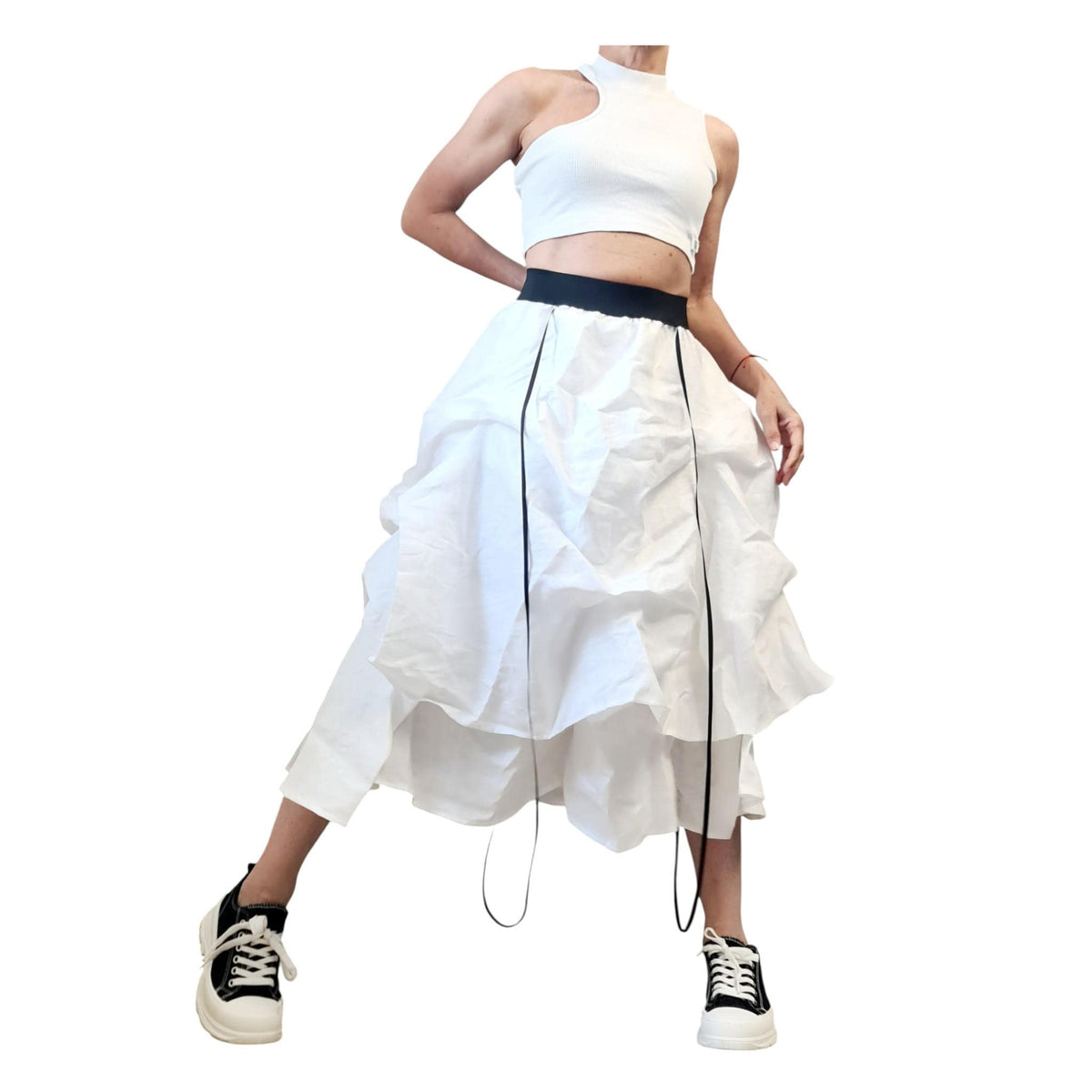 White Linen High Low Skirt, Asymmetric Convertible Dress