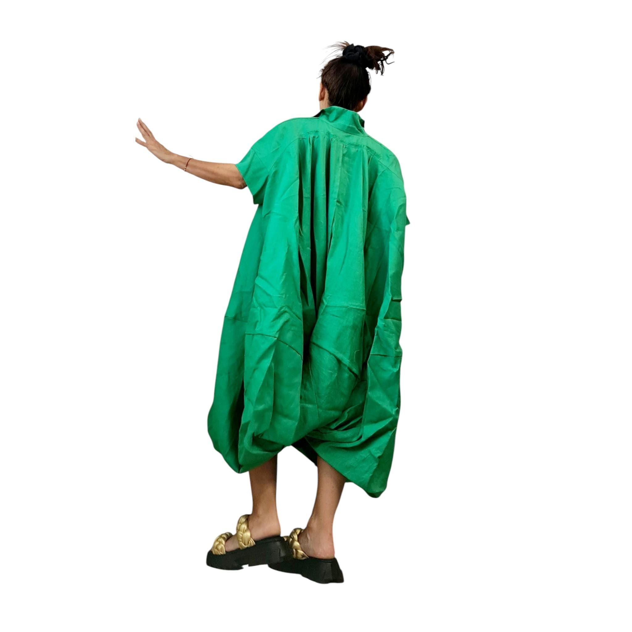Green Oversized Linen Shirt | Balloon Shape | extravagant womens clothing
