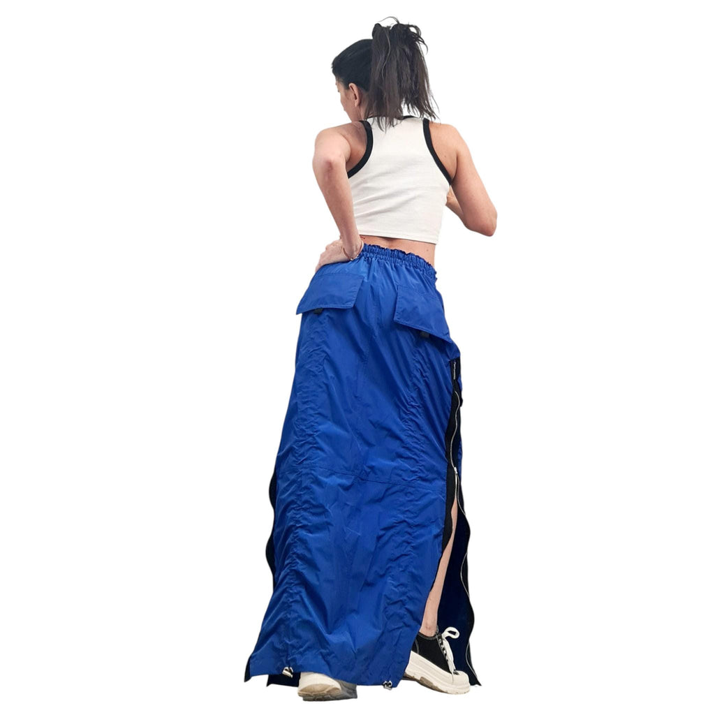 Green Cargo Maxi Skirt with Zippers, Oversized Streetwear Clothing, Techwear Style