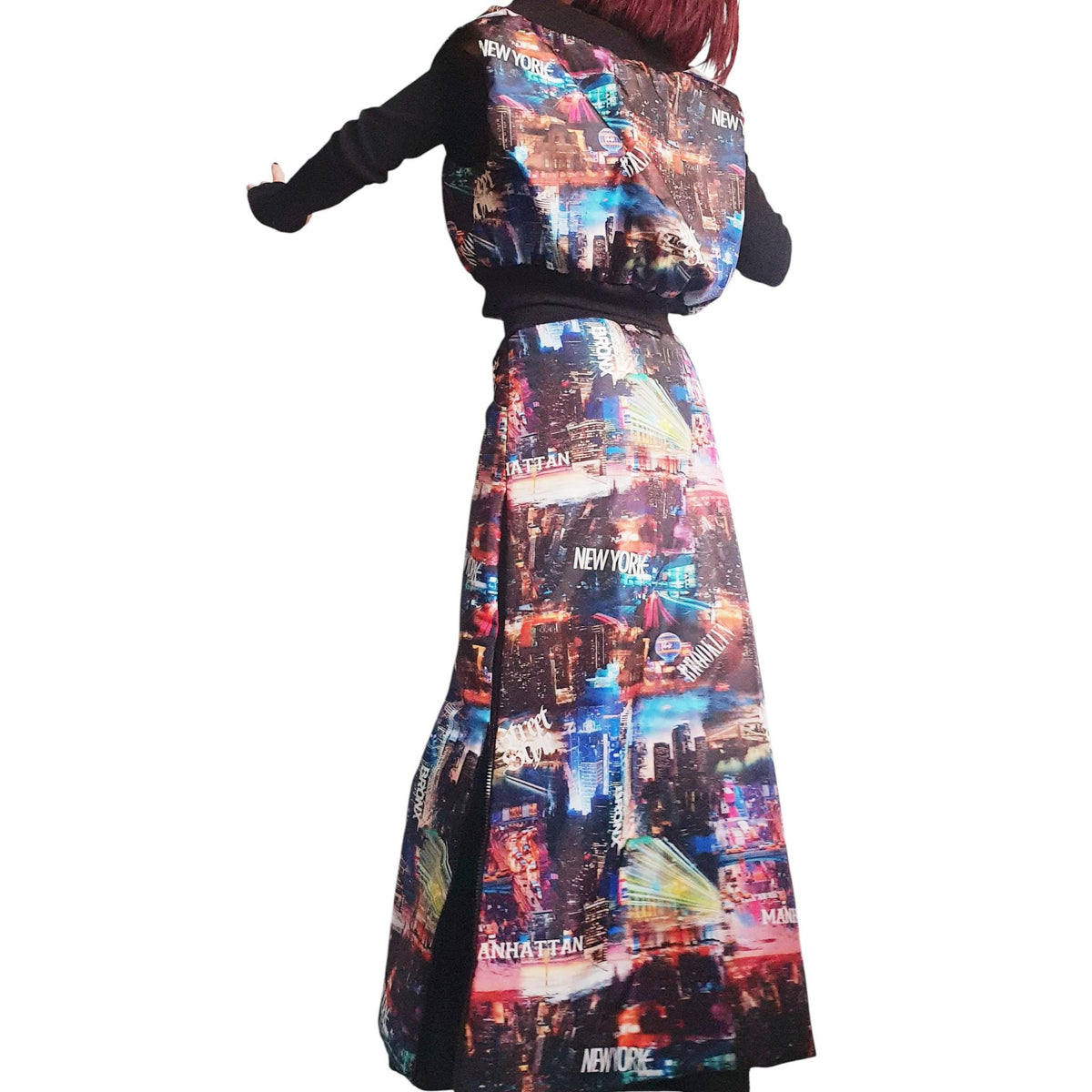 Asymmetric Winter Skirt, New York City Print, Gothic Style A-Line Skirt