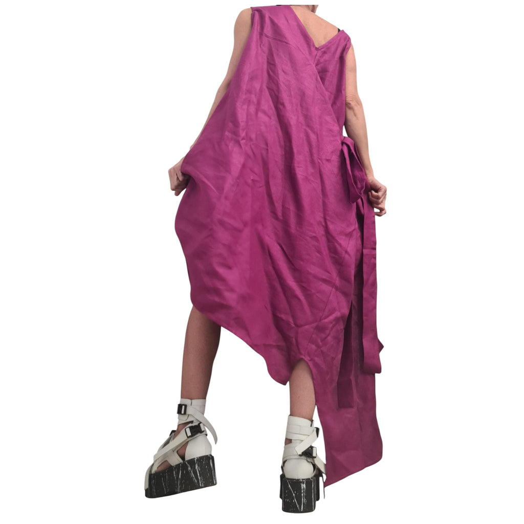 Plum Purple Linen Maxi Dress, Asymmetric Oversized Sleeveless Tunic, Avant Garde Dress for Women