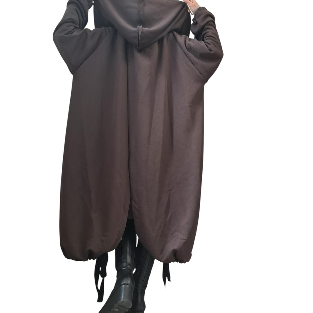 Brown Oversized Hooded Sweatshirt, French Terry Jacket with Overlapping Open Back