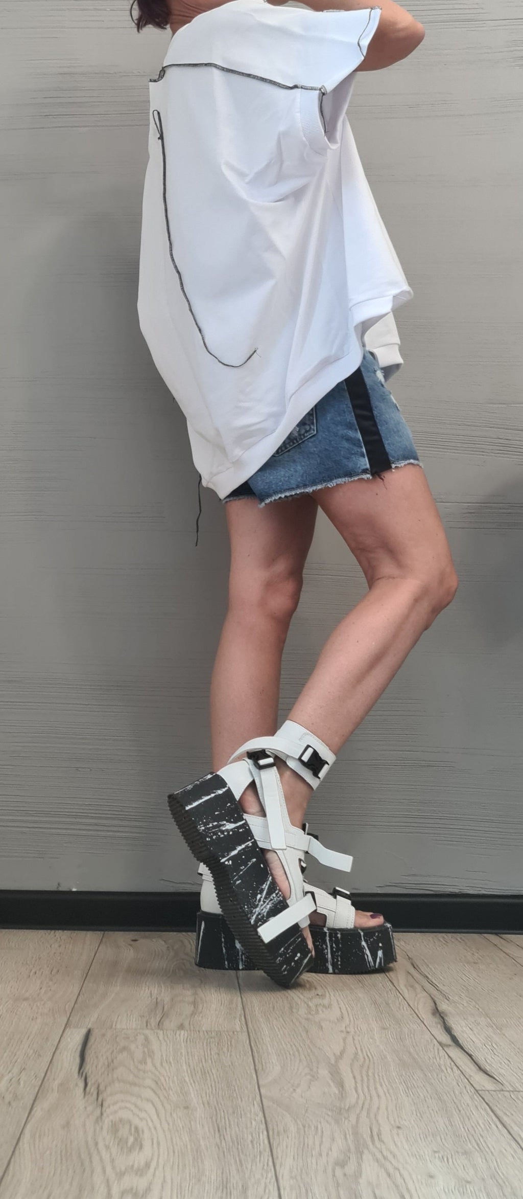 White Asymmetrical Oversized Blouse, Avant Garde Loose Deconstructed Tunic, Plus Size Top