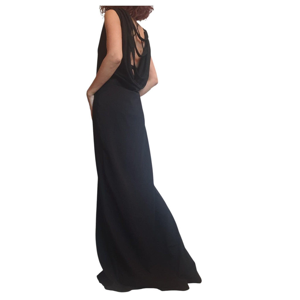 Black Gothic Maxi Dress Open Back Cotton French Terry Sleeveless Long Dress Women