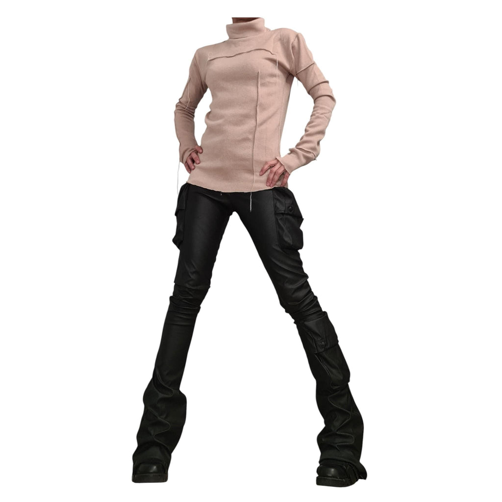 Beige Turtleneck Avant Garde Top, Extravagant Blouse, Warm and soft blouse, Outer seam