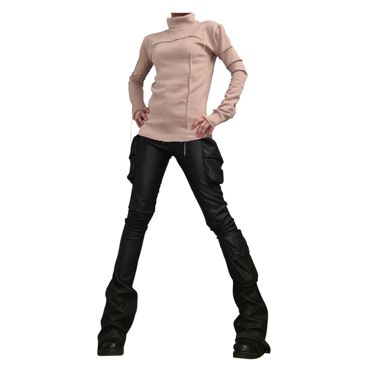 Beige Turtleneck Avant Garde Top, Extravagant Blouse, Warm and soft blouse, Outer seam