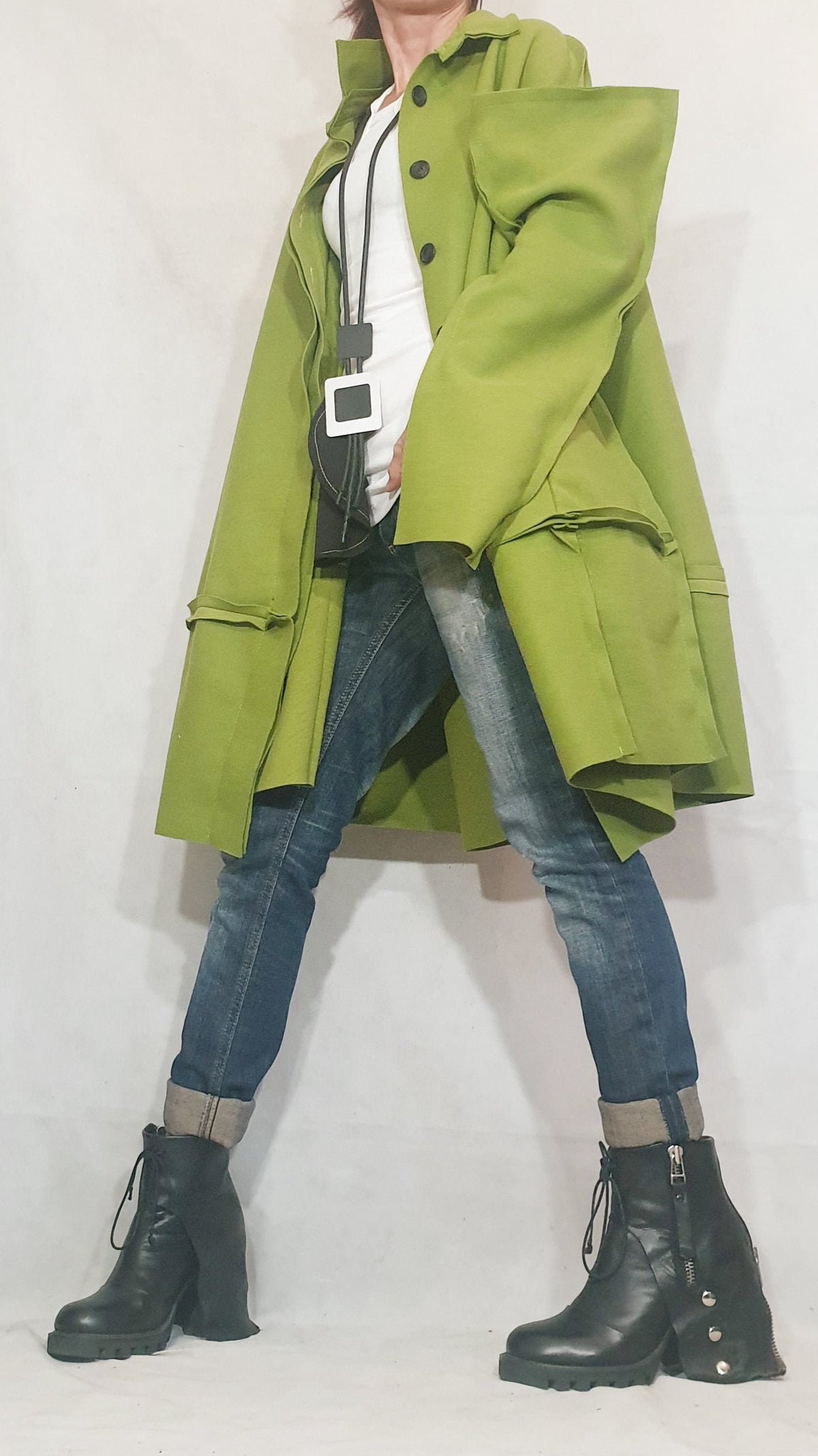 Red Wool Oversized Coat, Knee Length Plus Size Jacket, Deconstructed Sleeves