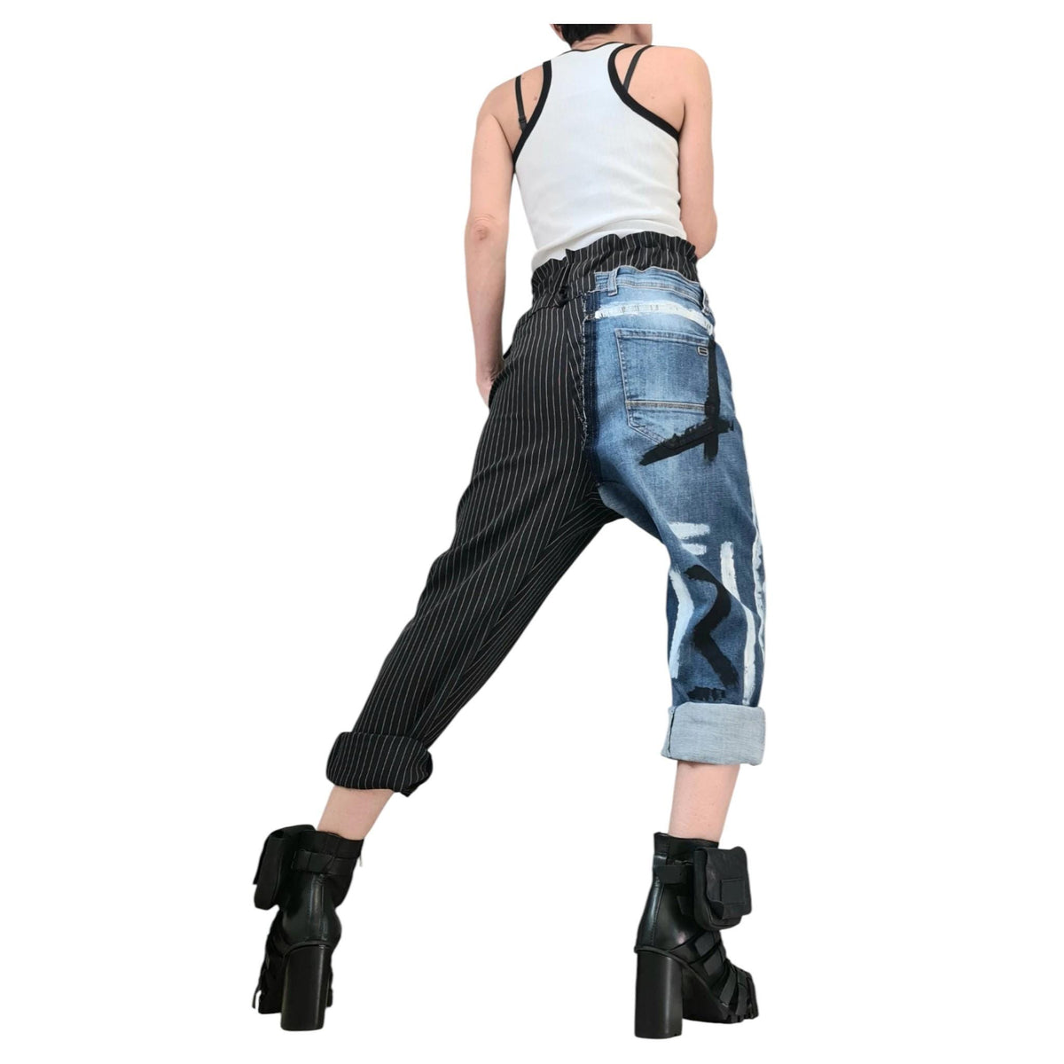 Painted Denim Bottoms, Deconstructed Avant Garde Pants, Street Style Artwear