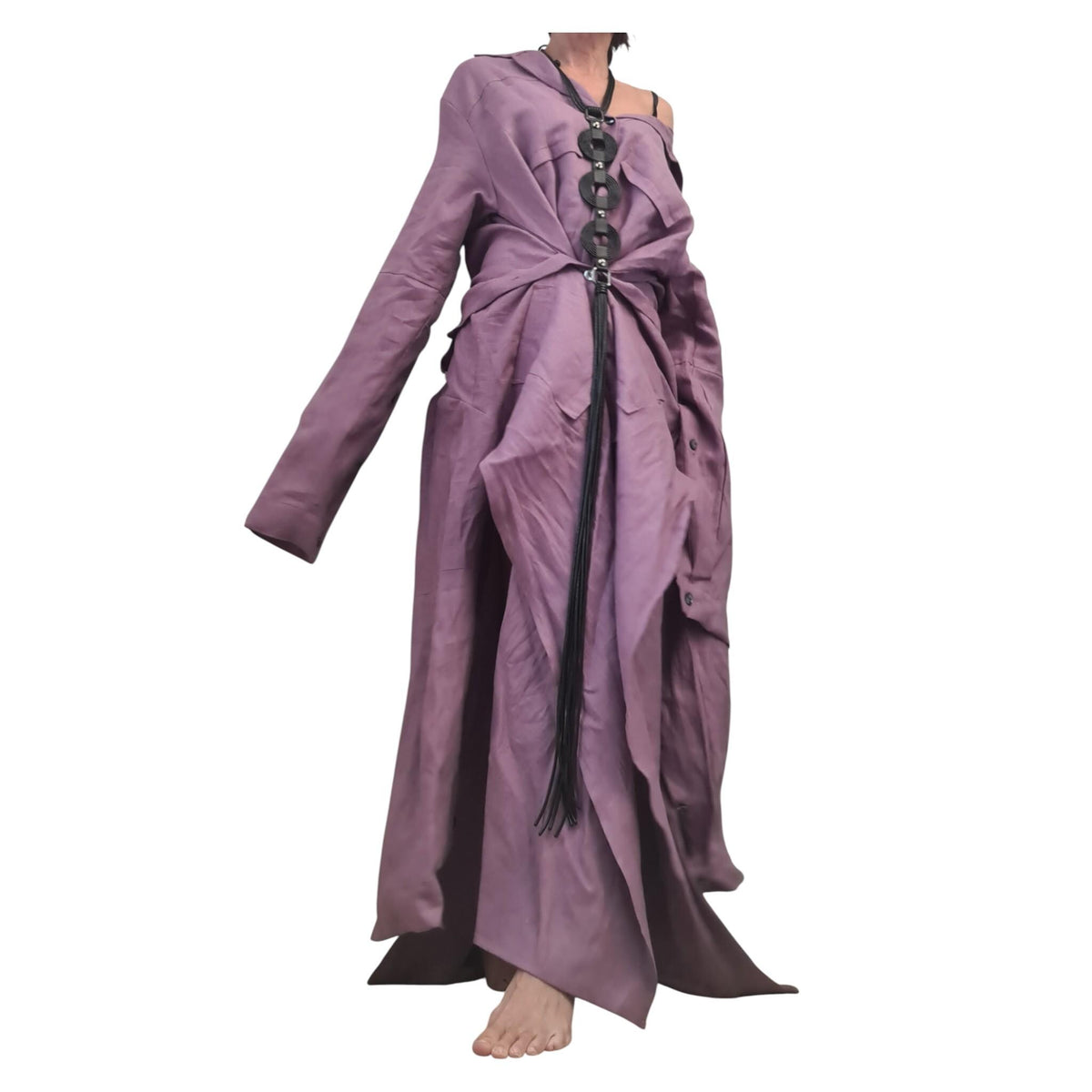 Lavender Linen Shirt, Dress for Women, Convertible Layered Kaftan, High Low Asymmetric Hem