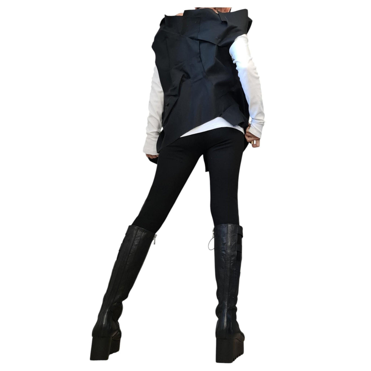 Extravagant Black Denim Vest, Gothic Asymmetric Sleeveless Vest, Designer Avant Garde Jacket