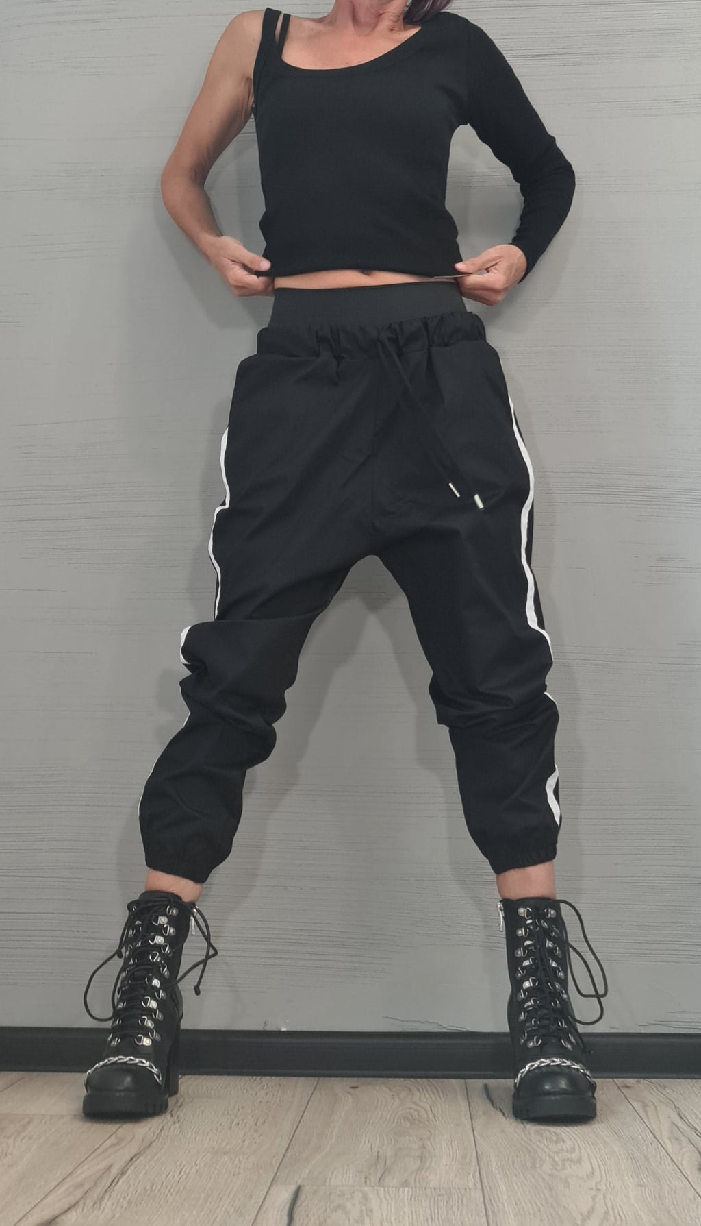 Black Designer Pants, Avant Garde Gothic Cotton Trousers