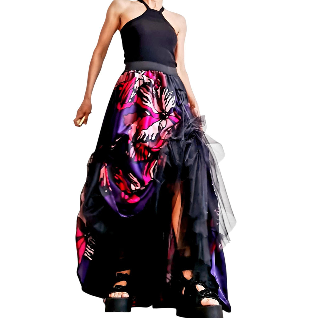 Satin Floral Tulle Bottom, Avant Garde Cocktail Artwear, Statement Party Piece