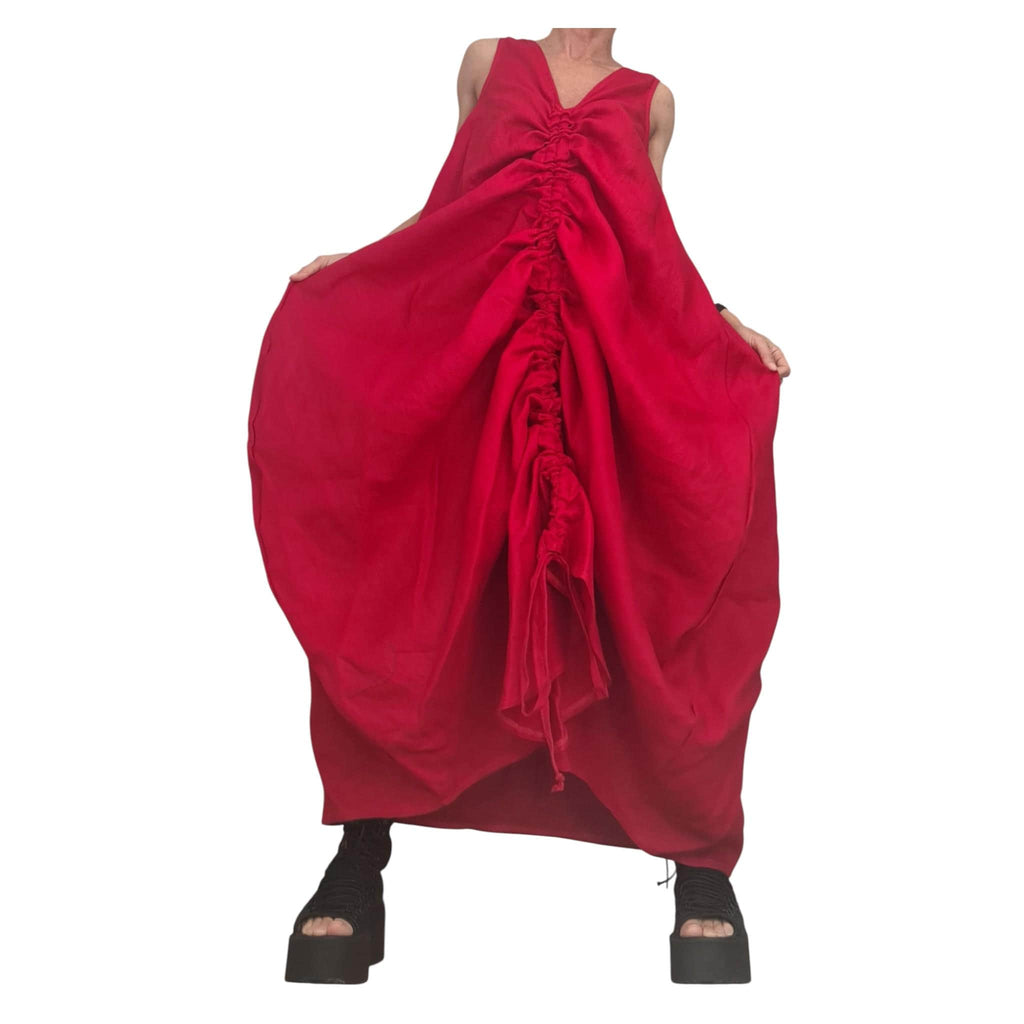 Red Linen Maxi Dress with Corset – Sleeveless Linen Dress
