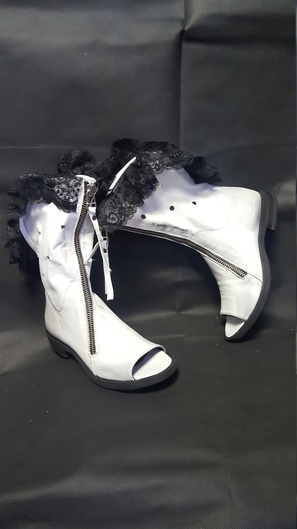 White Open Toes Summer Boots, Lace Ankle Leather Shoes, Extravagant Wedding Booties