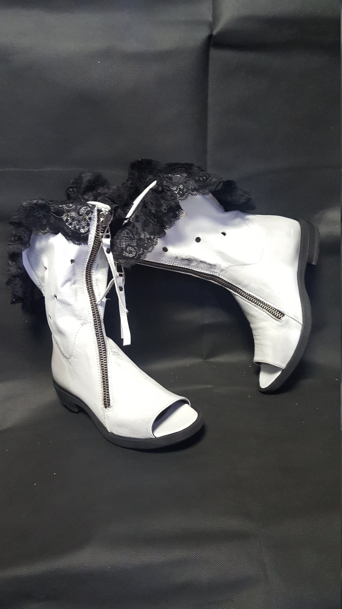 White Open Toes Summer Boots, Lace Ankle Leather Shoes, Extravagant Wedding Booties