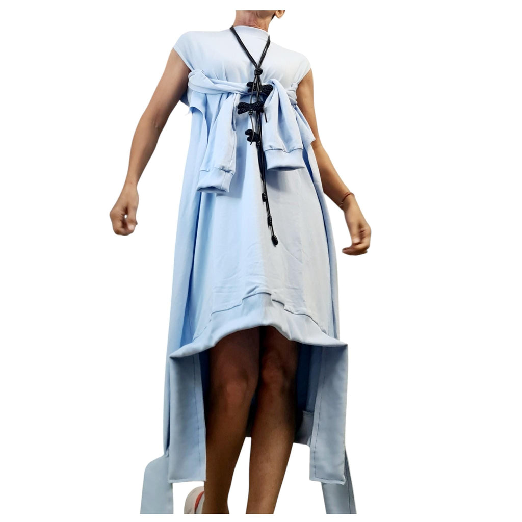 Baby Blue Sport Dress, Asymmetrical Cotton Tunic, Avant Garde Oversize Top
