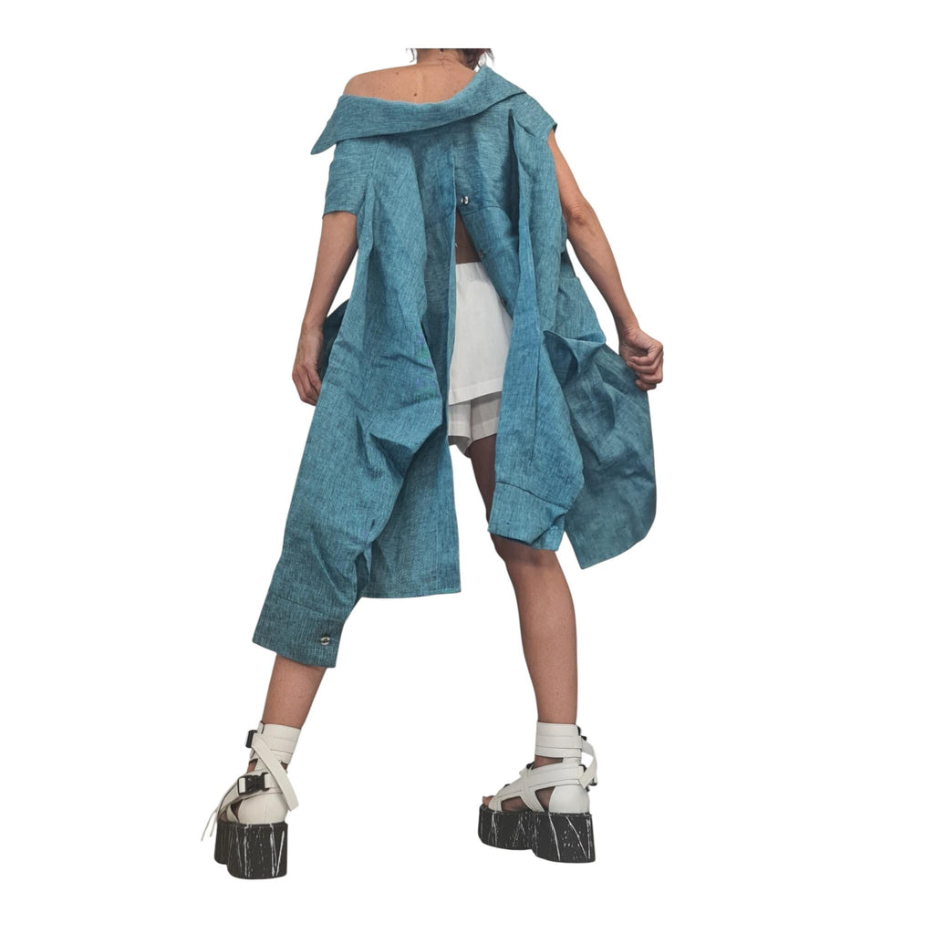 Lavender Linen Shirt, Asymmetric Open Back Top, Avant Garde Oversize Tunic, Handmade Women Clothing