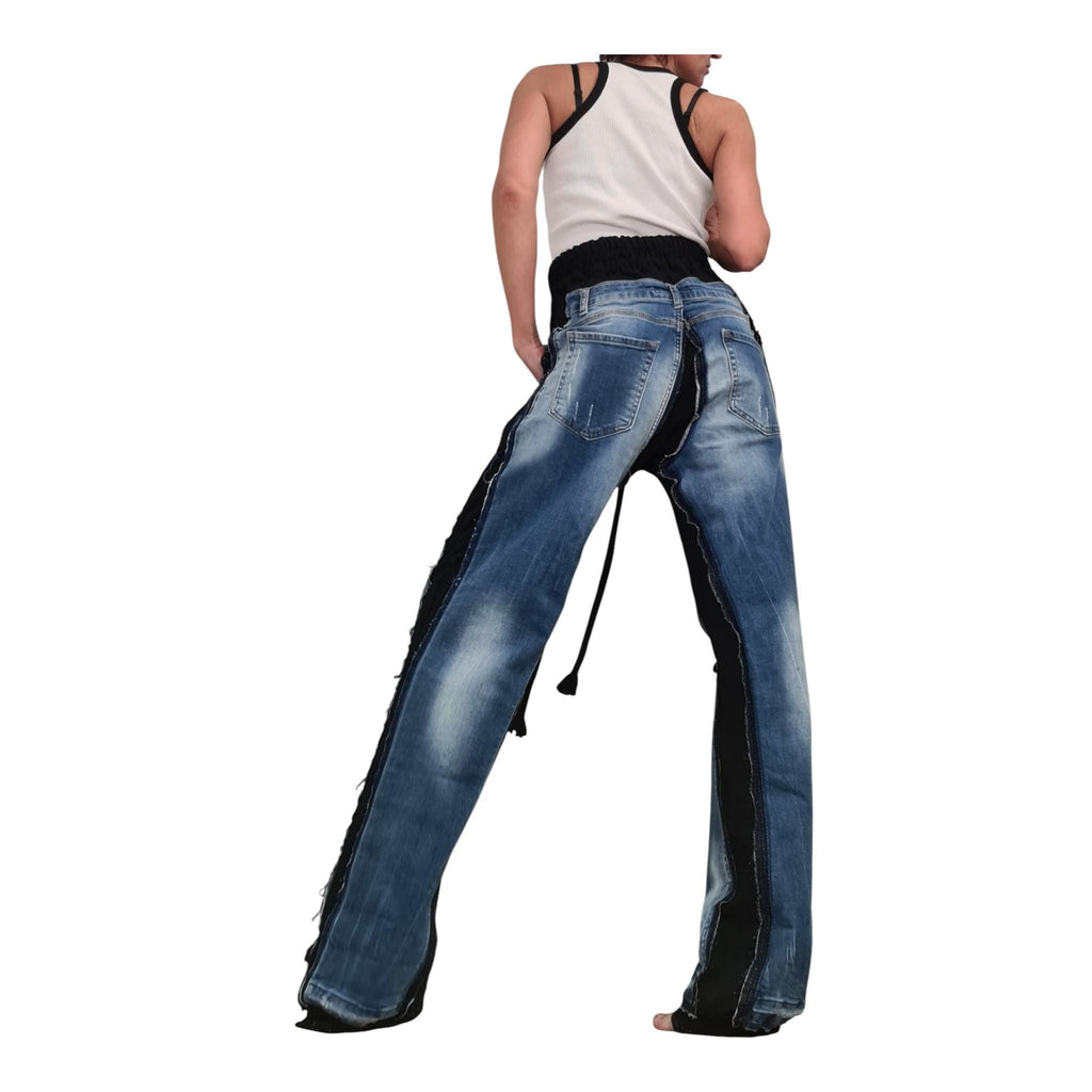 Deconstructed Denim Pants Women Wide Leg Streetwear Hip Hop Style Designer Trousers