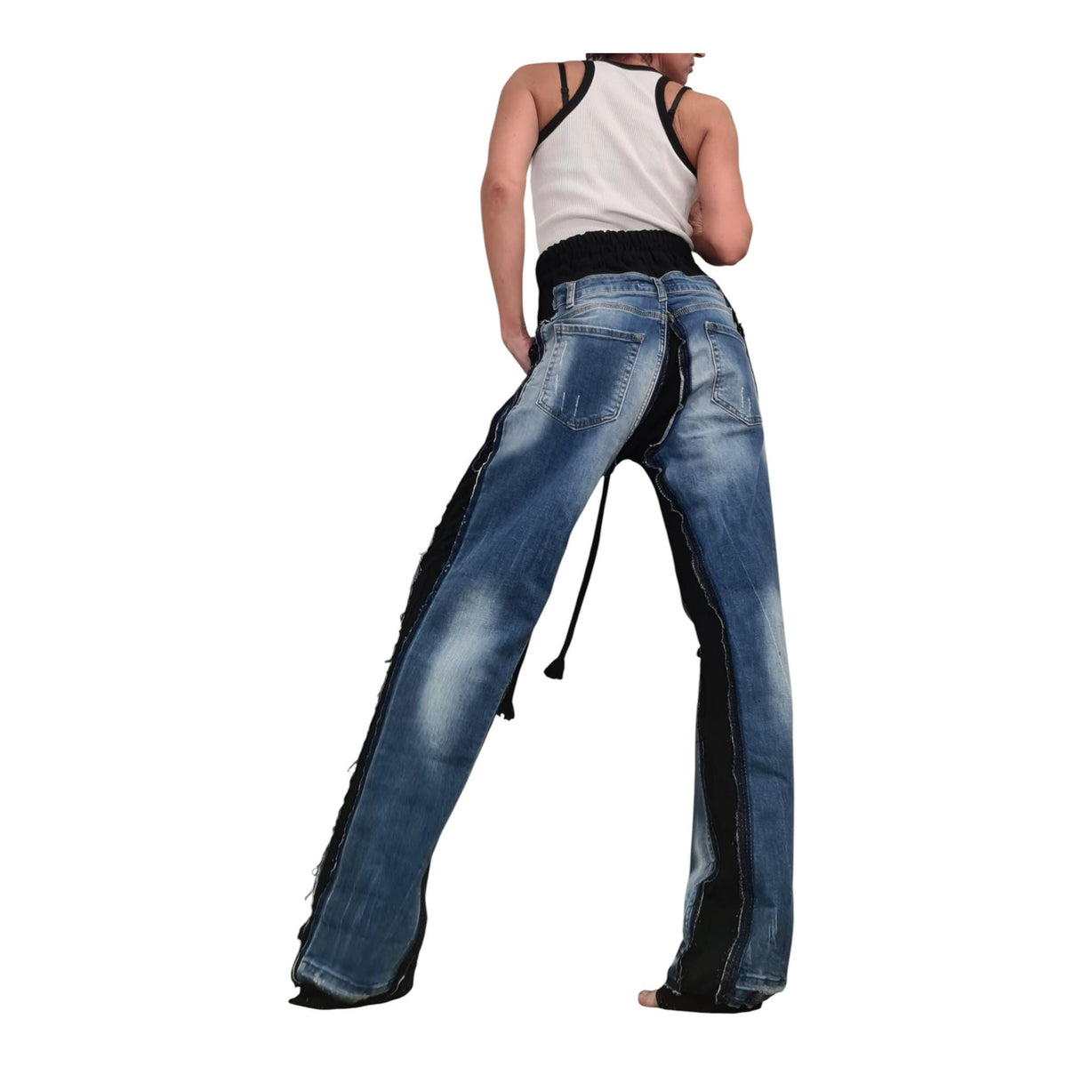 Deconstructed Denim Pants Women Wide Leg Streetwear Hip Hop Style Designer Trousers