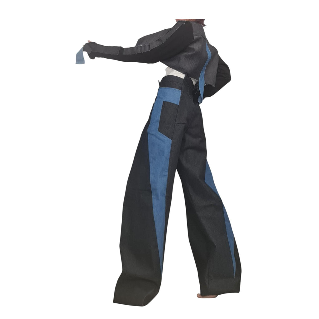Extravagant Asymmetrical Denim Pants, Deconstructed Streetwear Bottoms