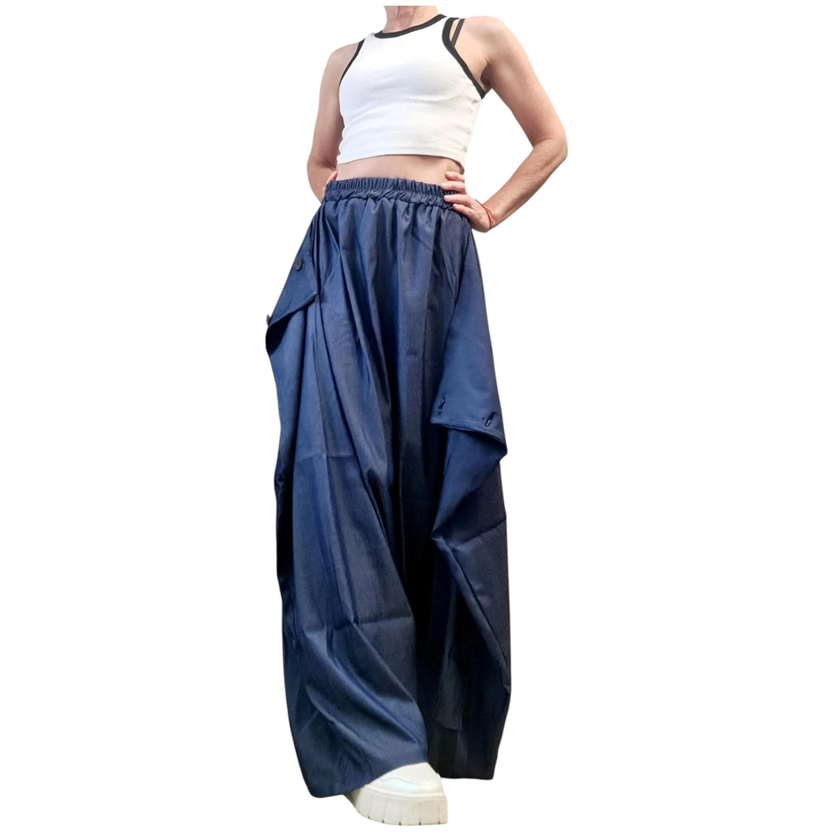 Convertible Wide Leg Denim Pants, Asymmetric Skirt Harem Trousers, Avant-Garde Cloyhing