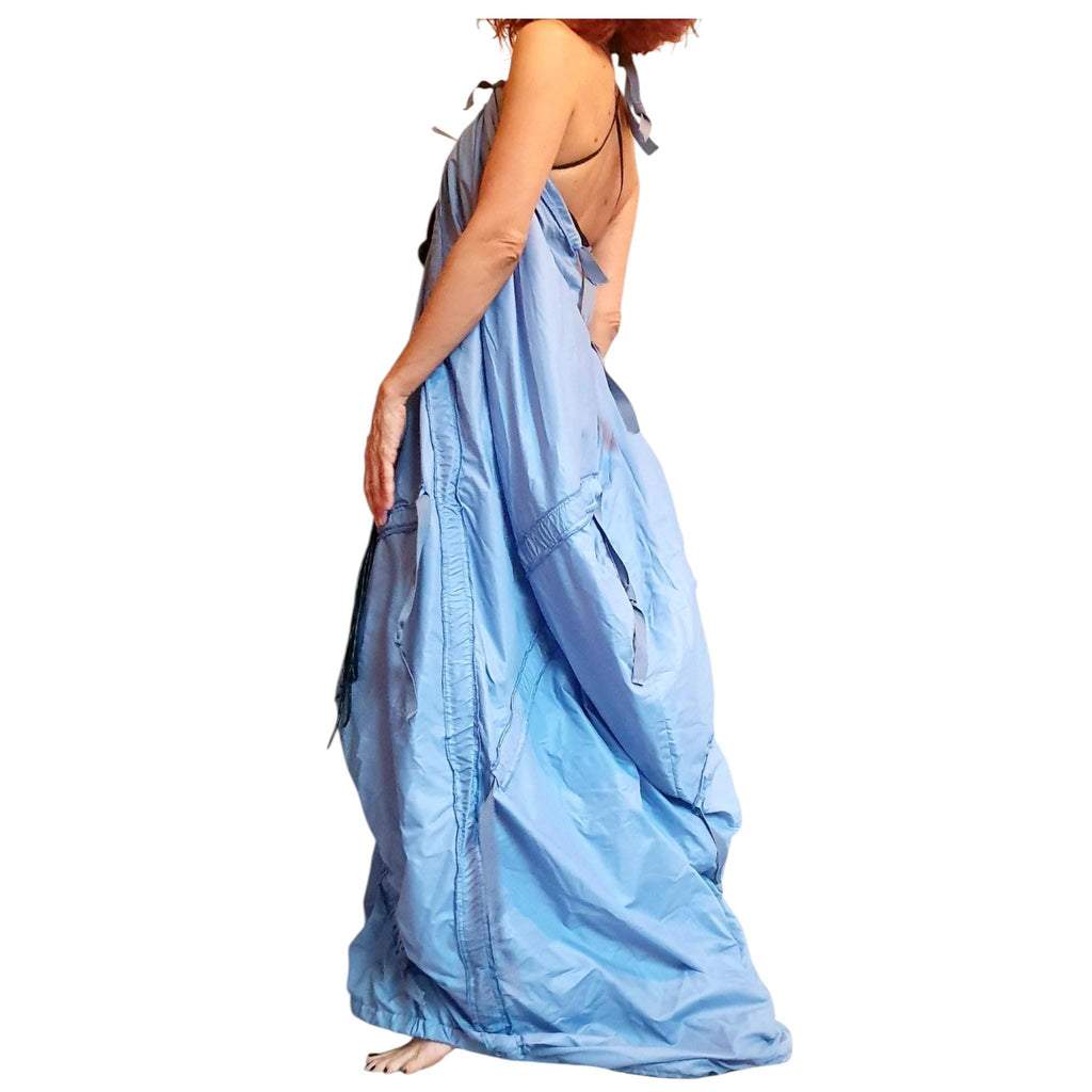 Light Blue Taffeta Dress, Backless, Adjustable Length
