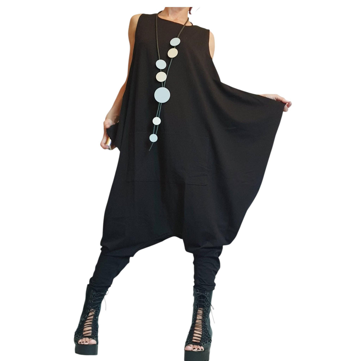 Black Cotton Harem Jumpsuit, Drop Crotch Oversize Jumpsuit, Plus Size, Urban Gothic, Women Overall