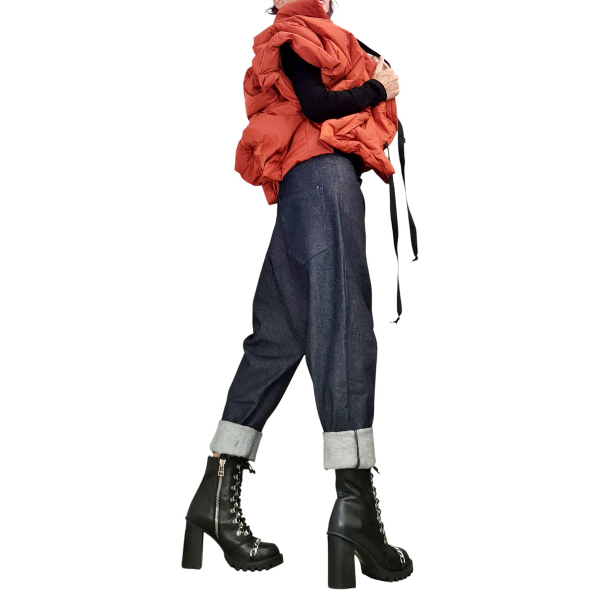 Brick Orange Asymmetric Puffer Vest, Oversized Quilted Sleeveless Jacket, Cropped Winter Gilet
