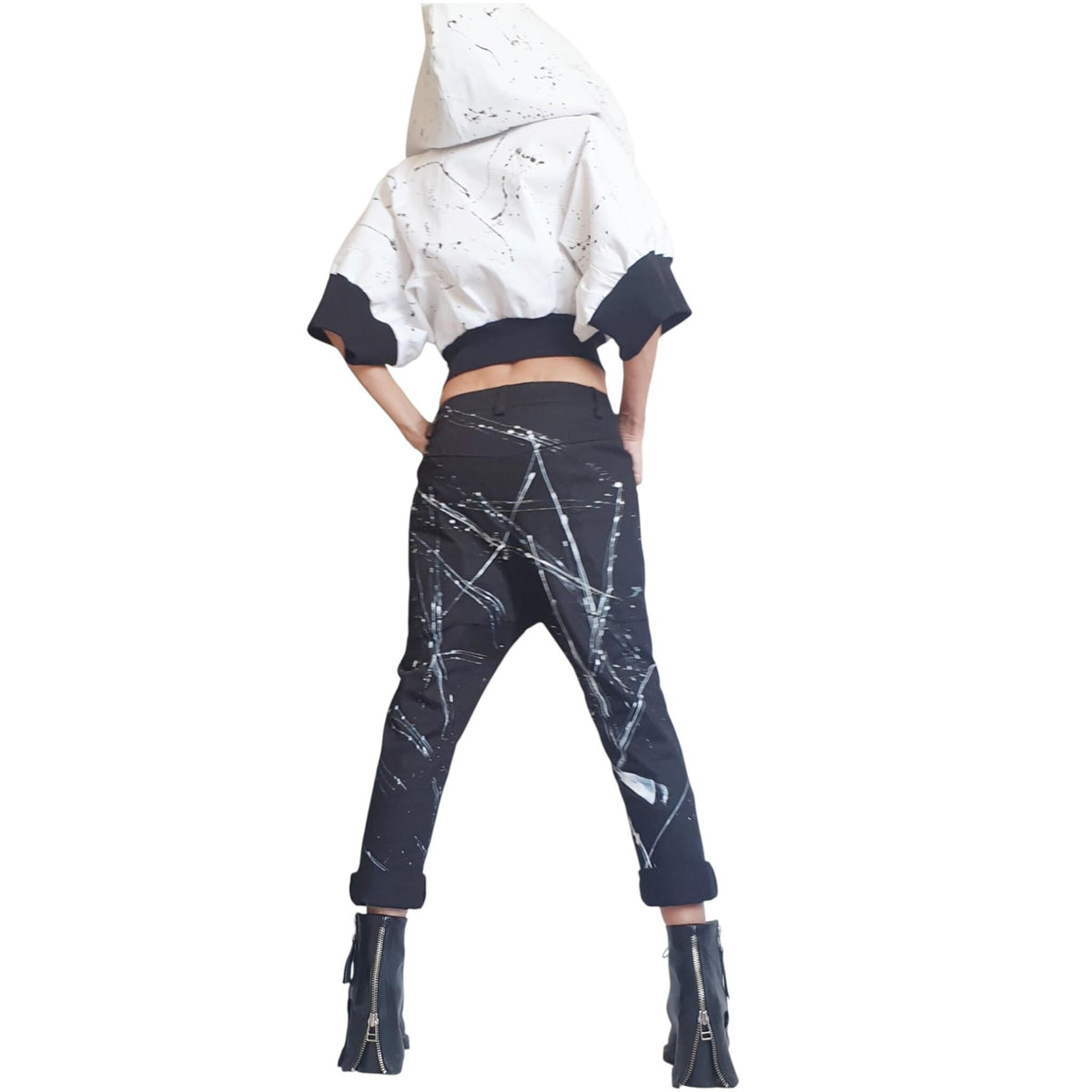 White Black Bomber Jacket Oversized Hooded Denim Coat | Urban Plus Size Streetwear for Women