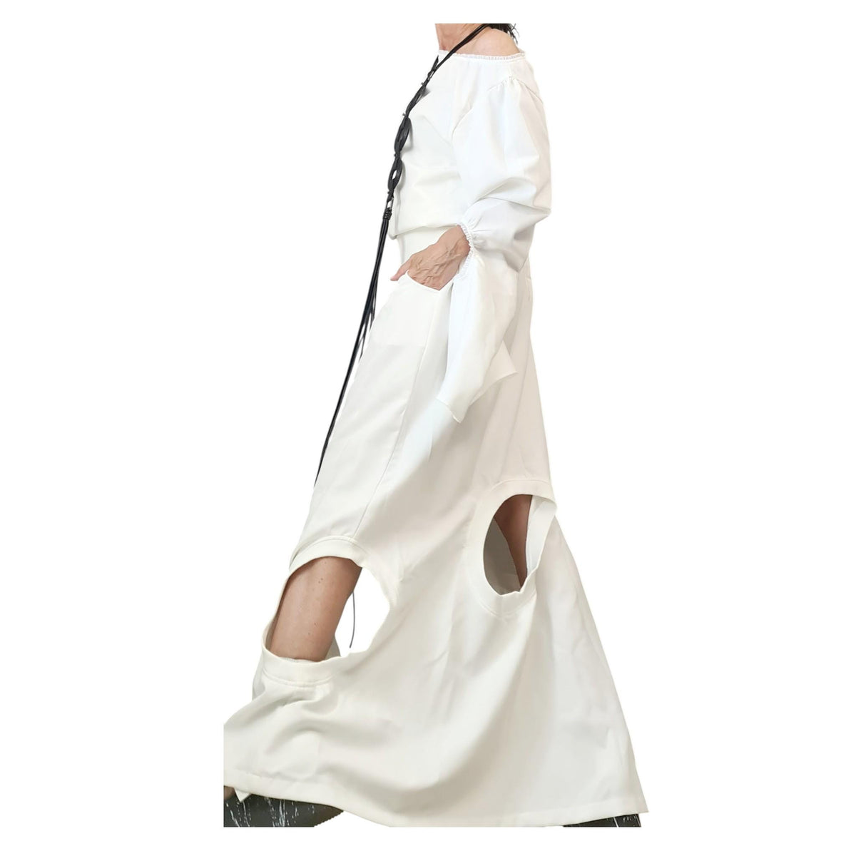 White Cotton Cutout Maxi Skirt, Cropped Open Back Blouse, Bell Sleeves, Two-Piece Co-Ord Set