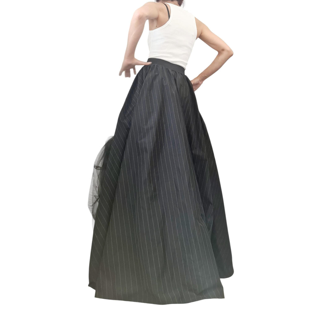 Transformable Pinstripe Gown, Runway Statement Piece, Avant Garde Artwear for Women