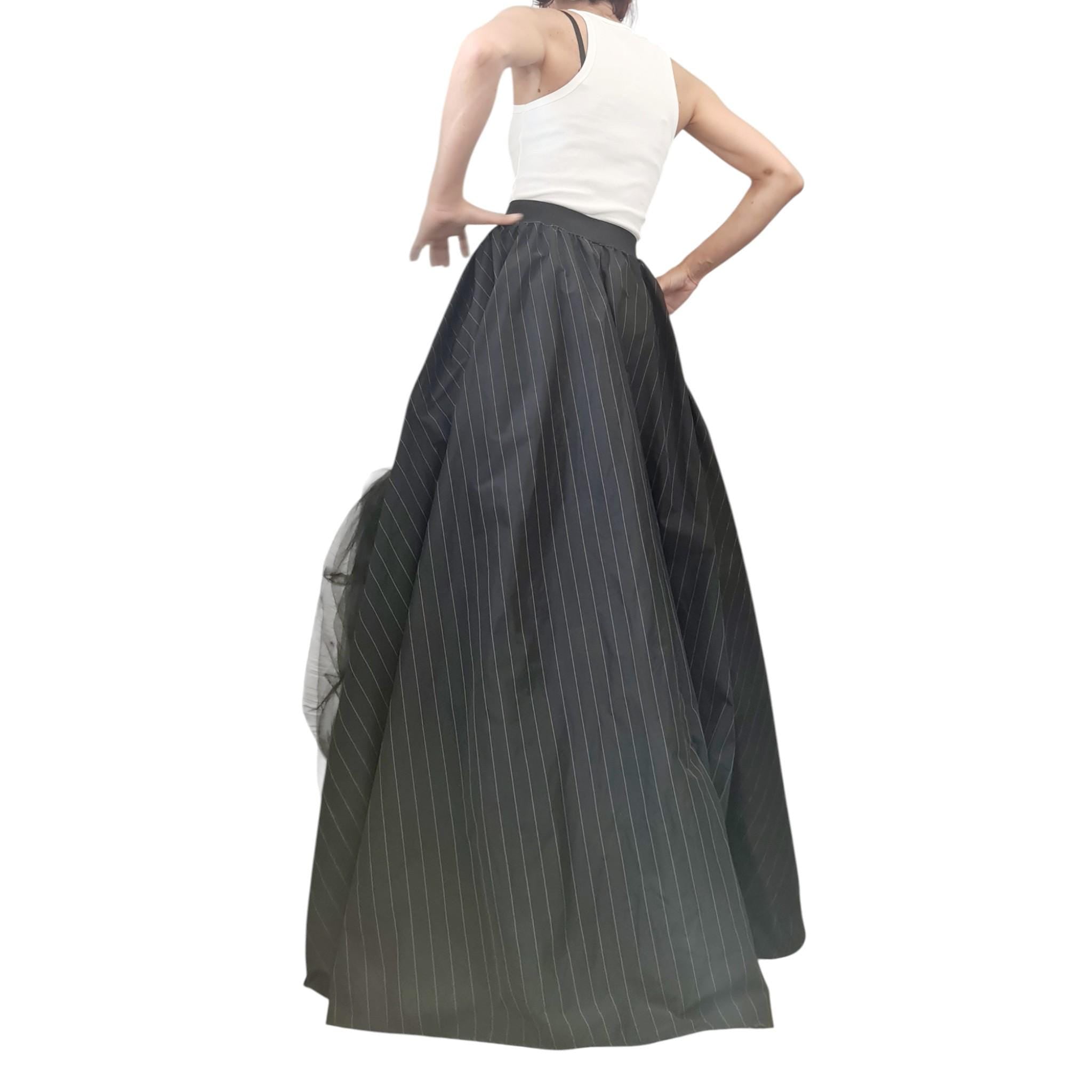 Transformable Pinstripe Gown, Runway Statement Piece, Avant Garde Artwear for Women