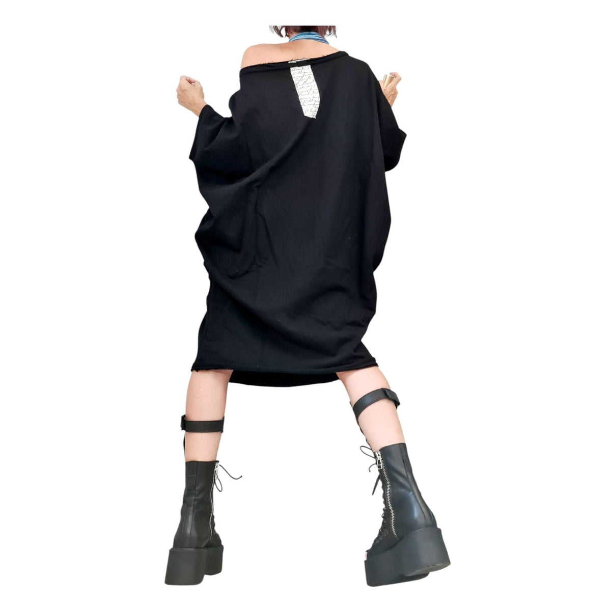 Black Oversized Dress, Sleeveless Tunic, Knee Length, Separate Sleeves