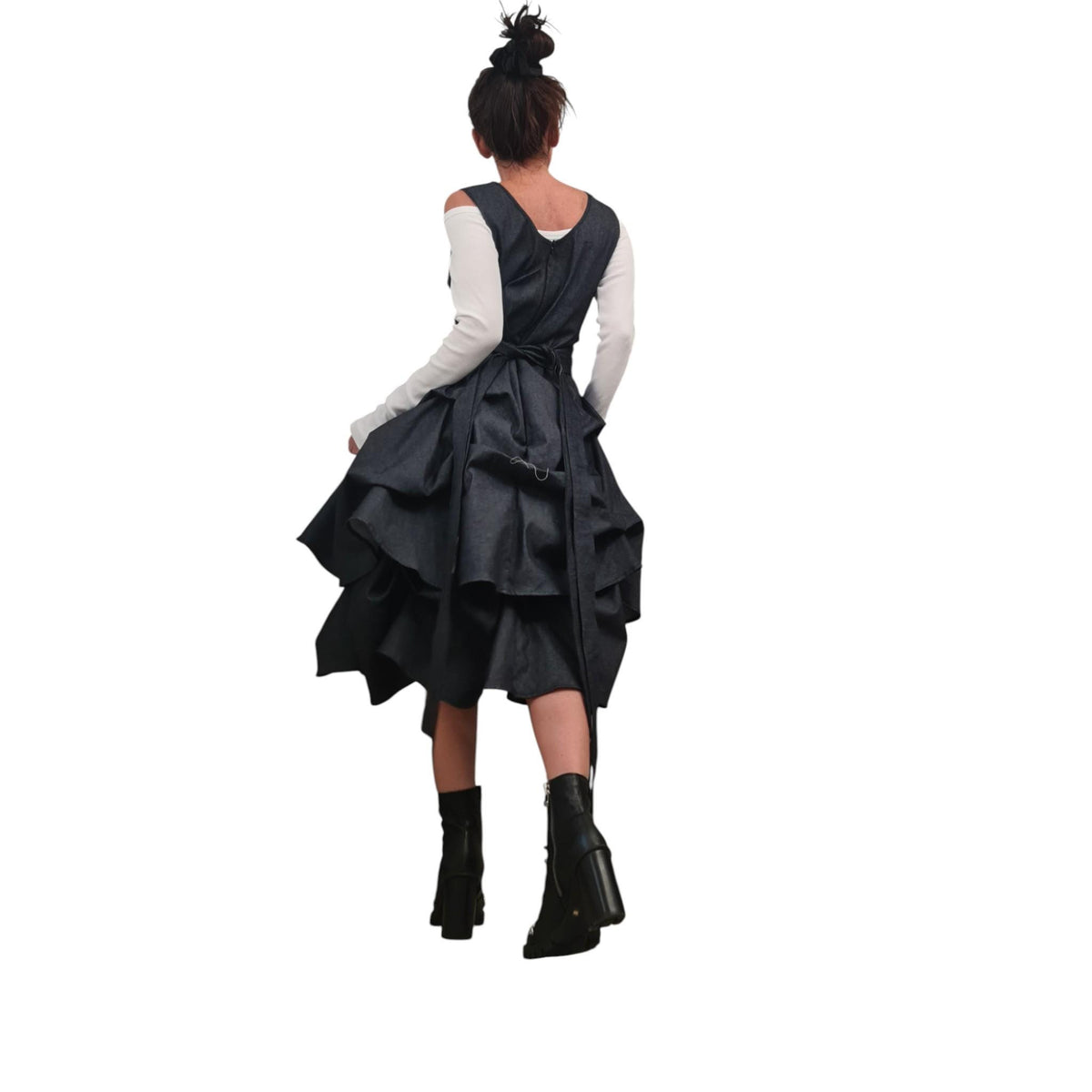 Avant Garde Denim Midi Dress | Asymmetric Sleeveless Design | Handmade Deconstructed Fashion for Women