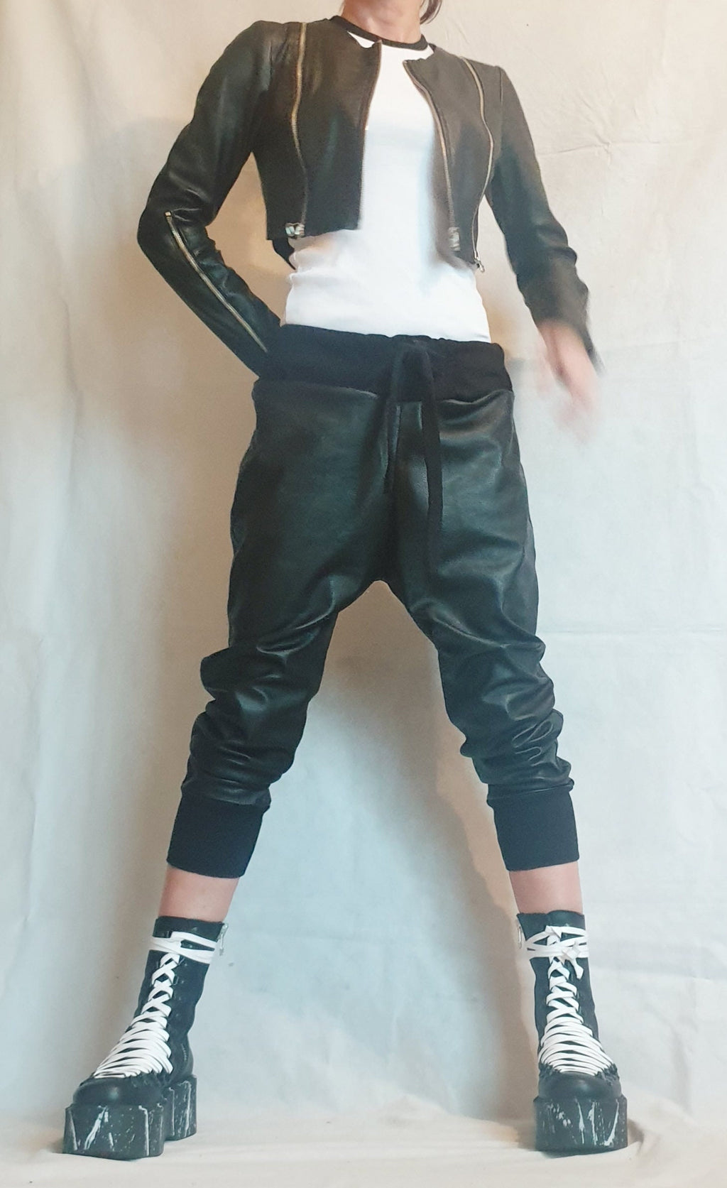 Gold Faux Leather Cropped Jacket, Fitted Long Sleeve Bolero, Multiple Zipper Design