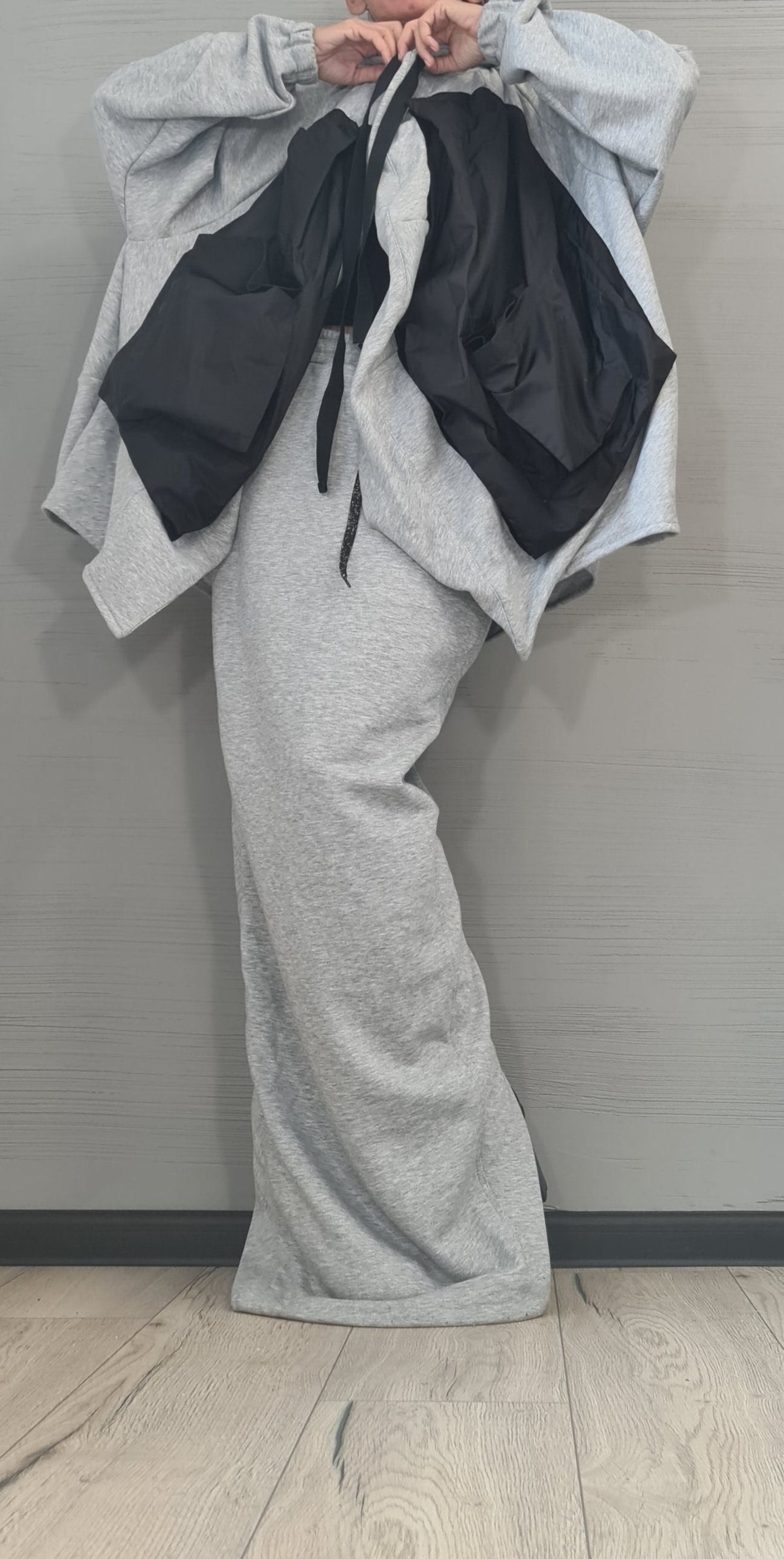 Grey Cotton Maxi Pencil Skirt, Oversized Hooded Sweater, Co-Ord Set